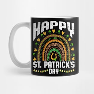 Happy St Patricks Day Leopard Print Rainbow Shamrock Irish Mug